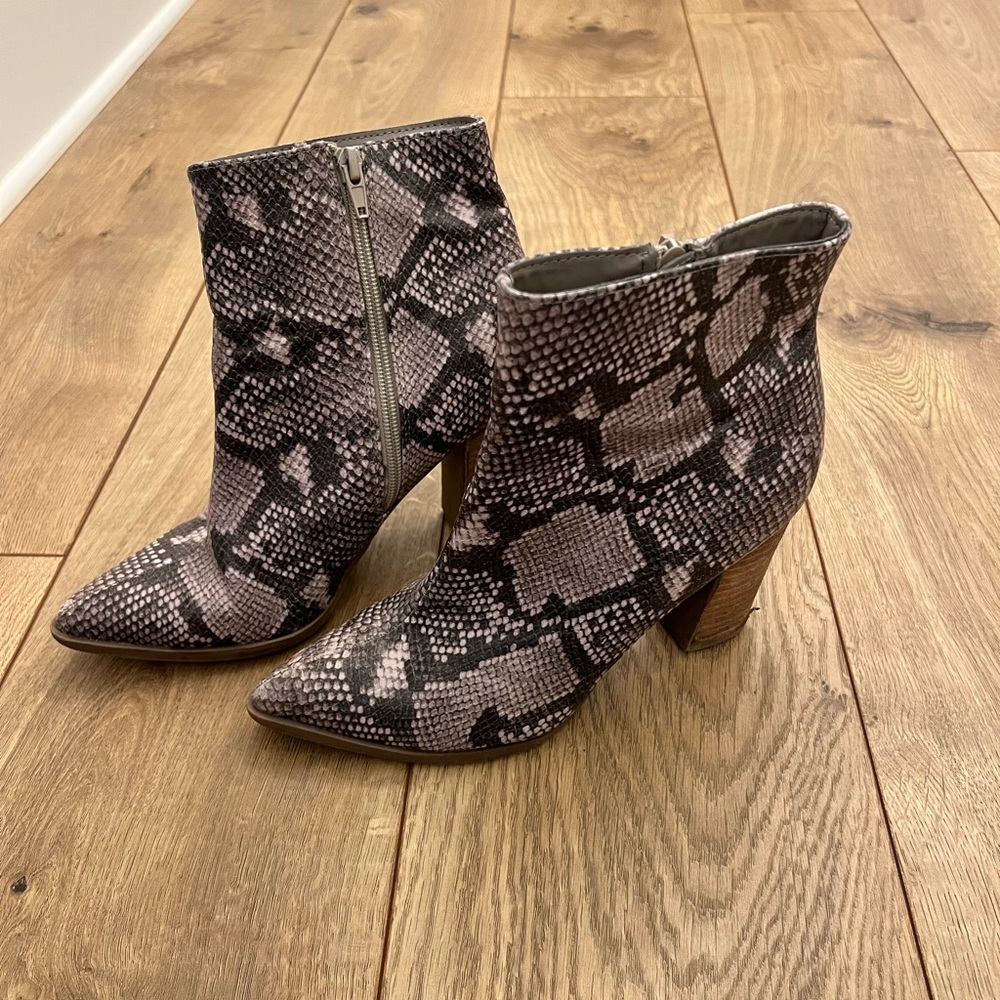 Snakeskin booties